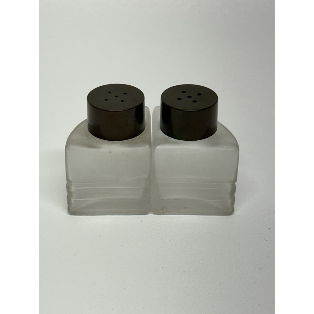 RARE Art Deco Salt Pepper Shakers Frosted Glass Green Top Small Vintage